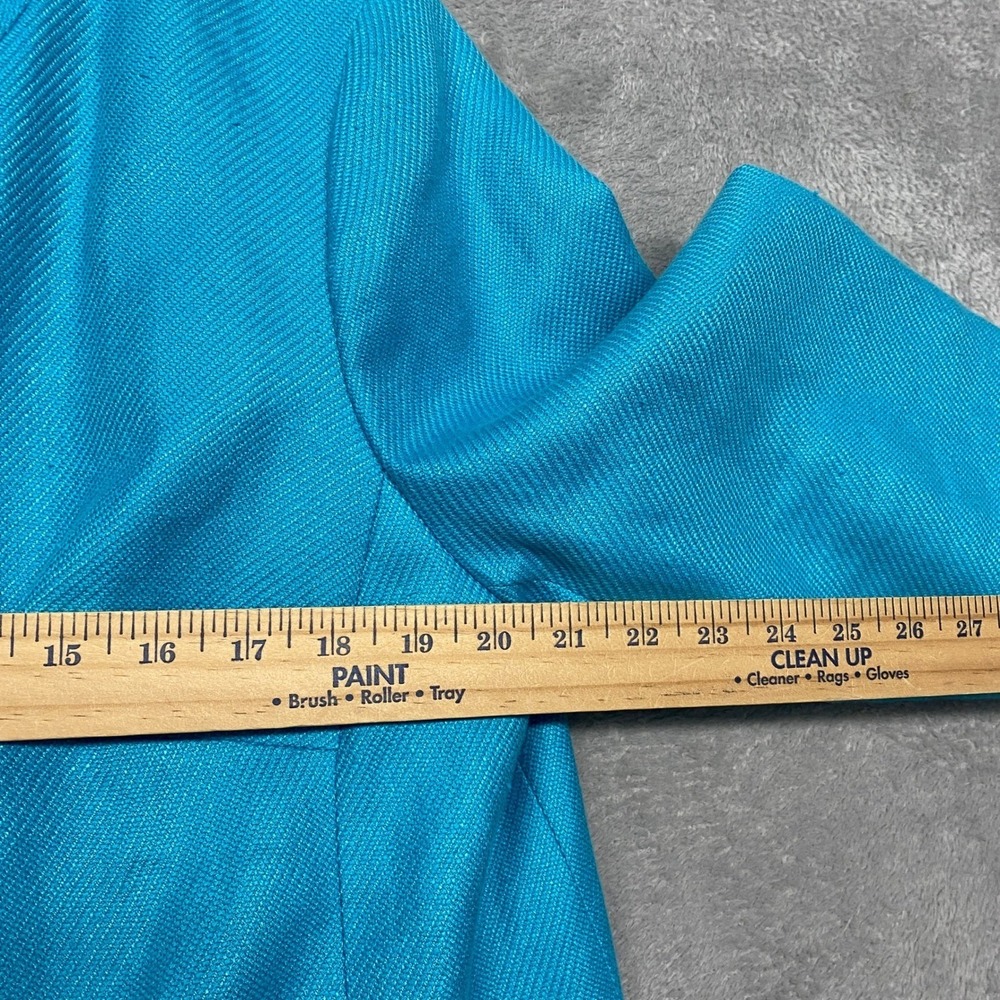 Talbots Blazer Womens Size 16 Teal Blue Linen Blend Collarless Jacket Button - Picture 5 of 8